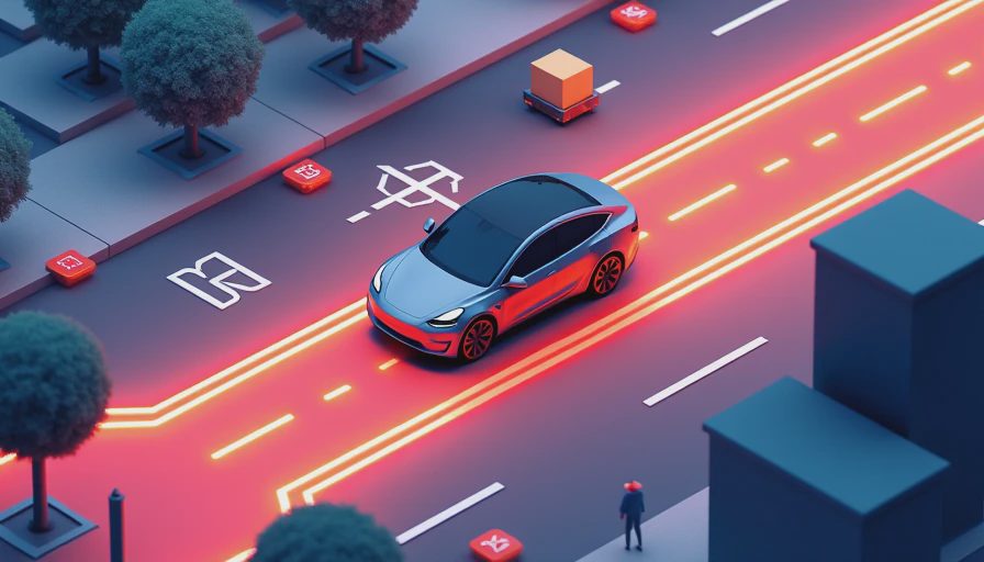 Visual context for tesla driverless delivery fire lane
